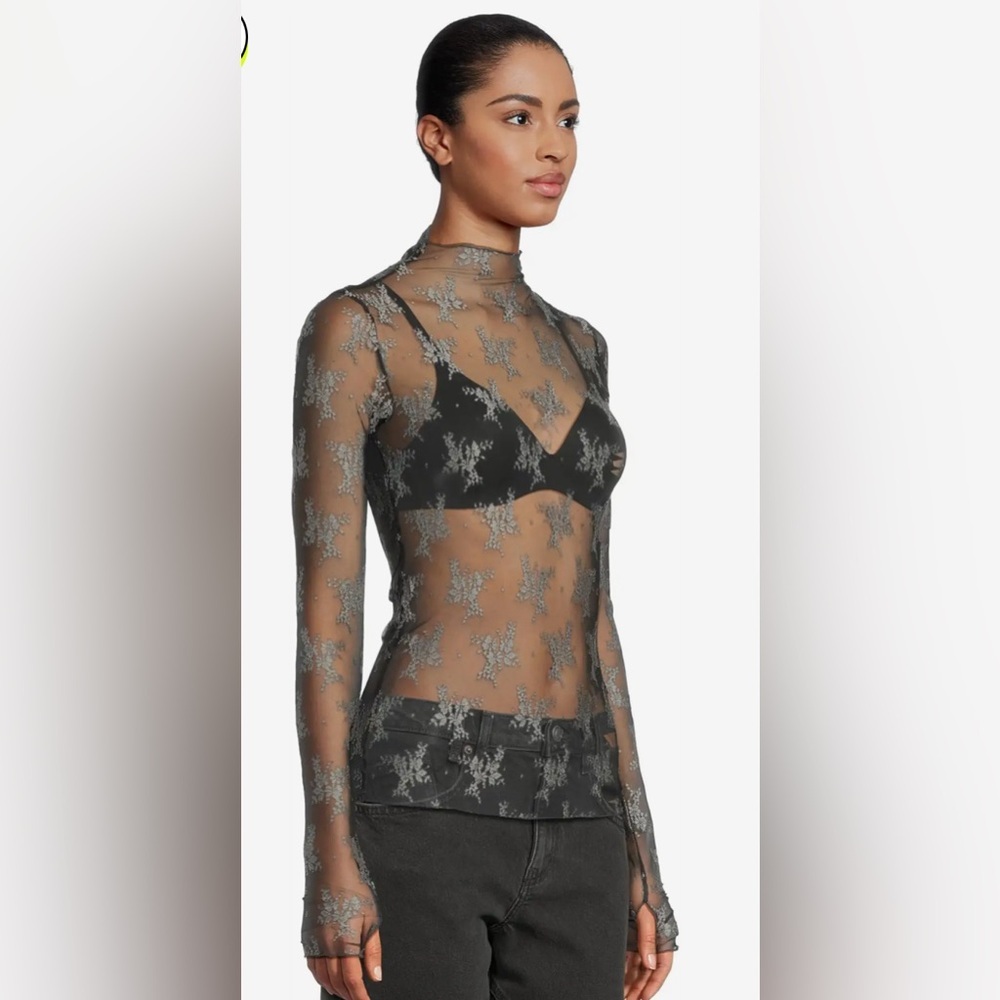 Free People Sheer Black Lace Top